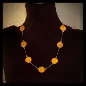 3/$15 Yellow Beaded Necklace with Gold Splatters